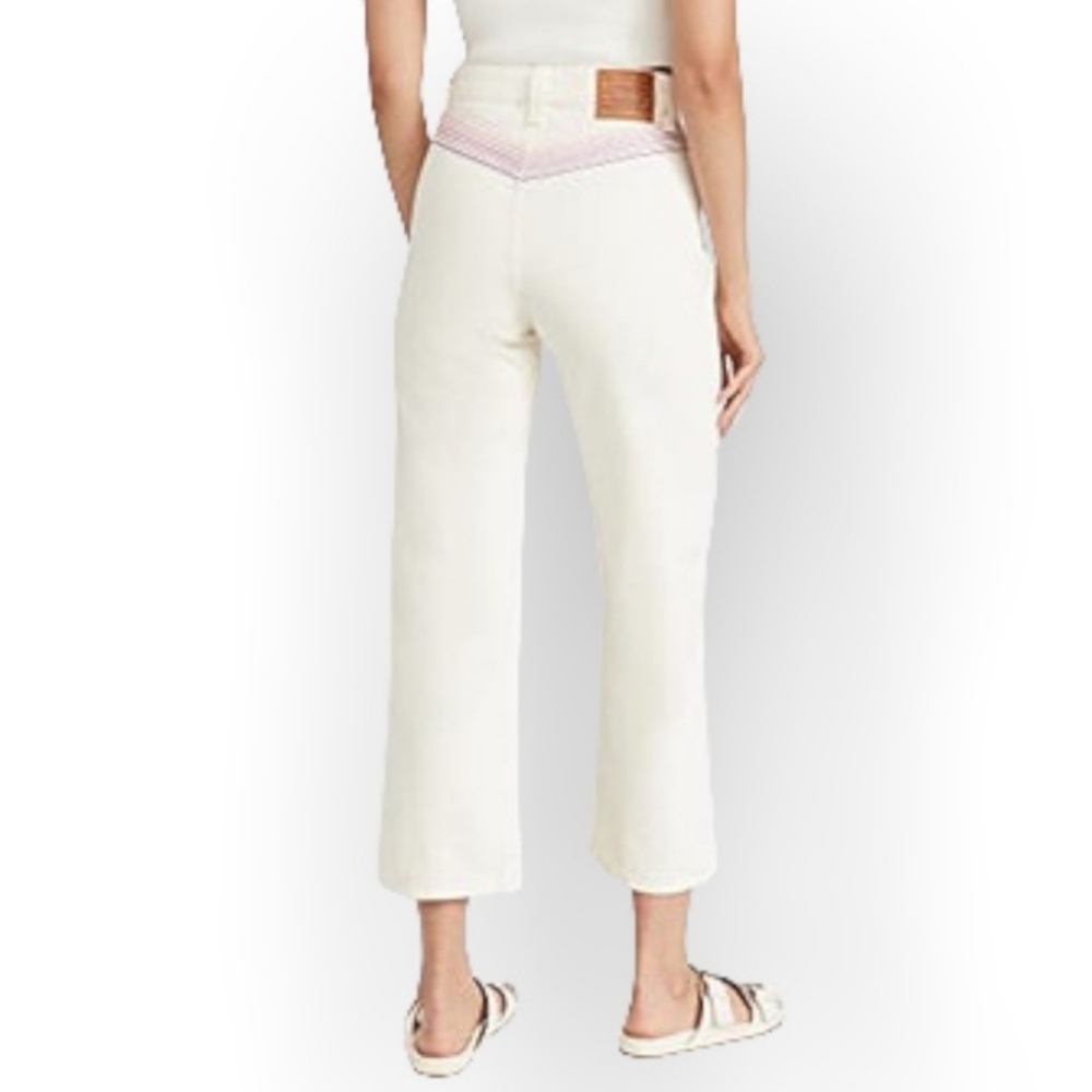 NWT, LEVI's Ribcage Straight Ankle Premium Jeans Cream Ecru Rainbow Detail